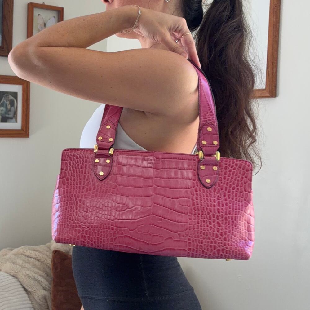 Vintage Kate Spade New York Pink Crocodile-embossed Leather Shoulder Handbag